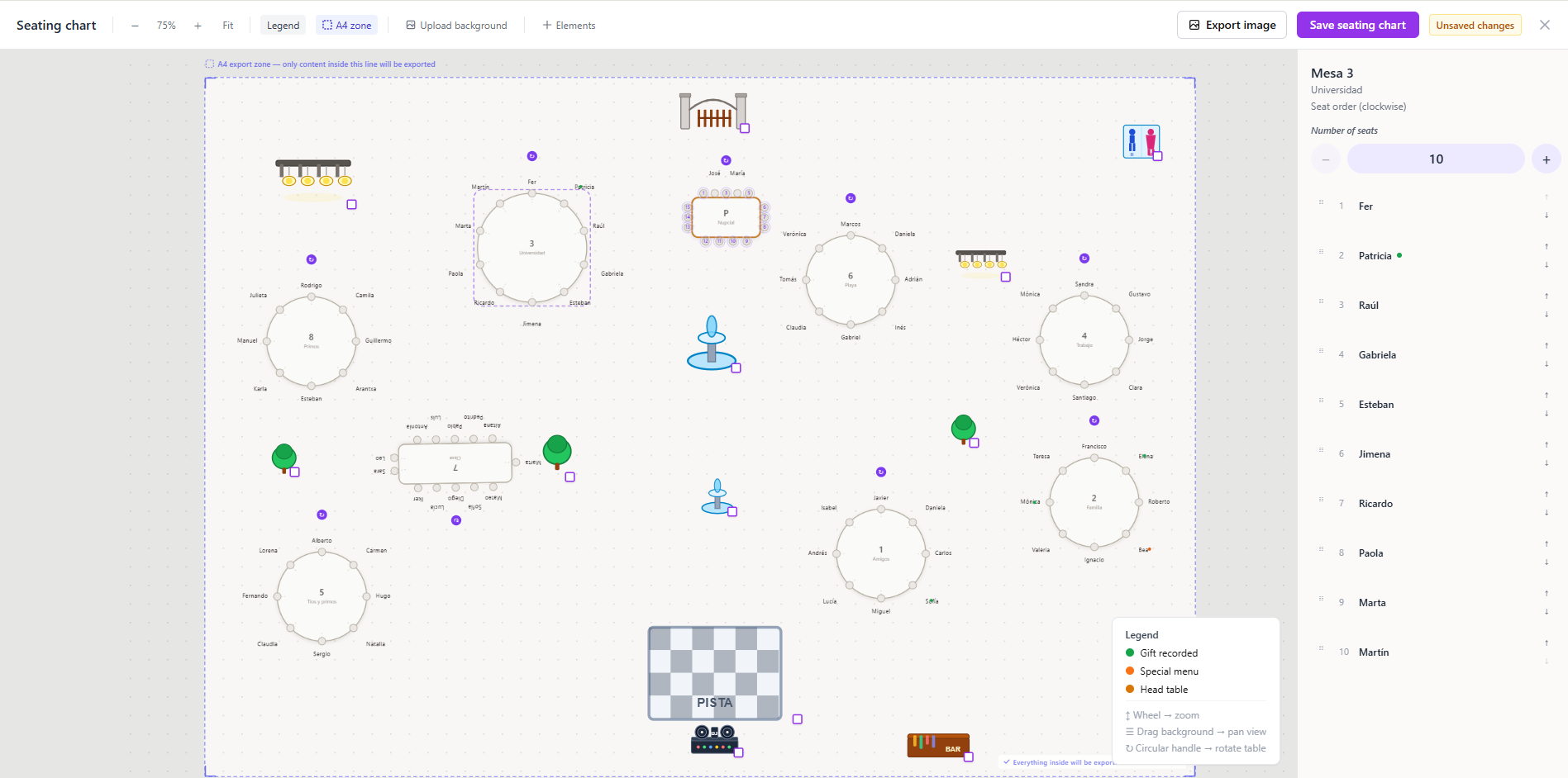 Venue floor plan + drag and drop