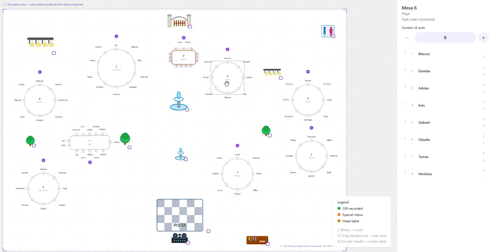 Interactive wedding seating chart inside The Bridal Link planner dashboard