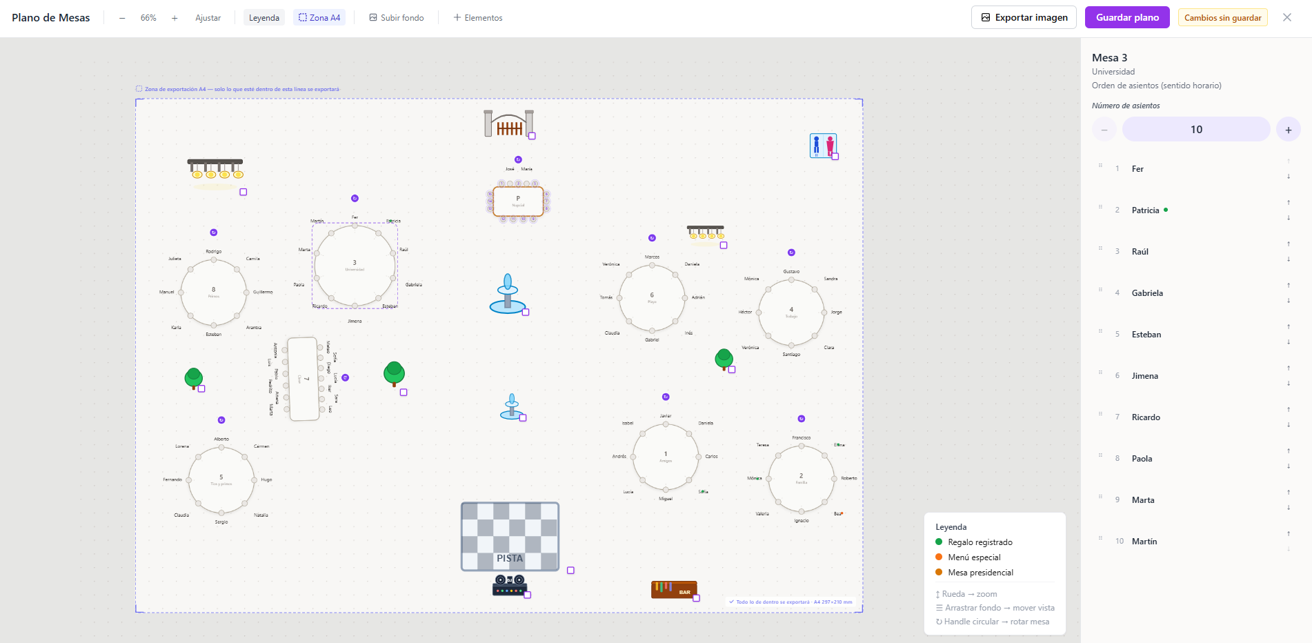Plano del espacio y drag and drop